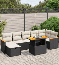 8-tlg. Garten-Sofagarnitur mit Kissen Schwarz Poly Rattan