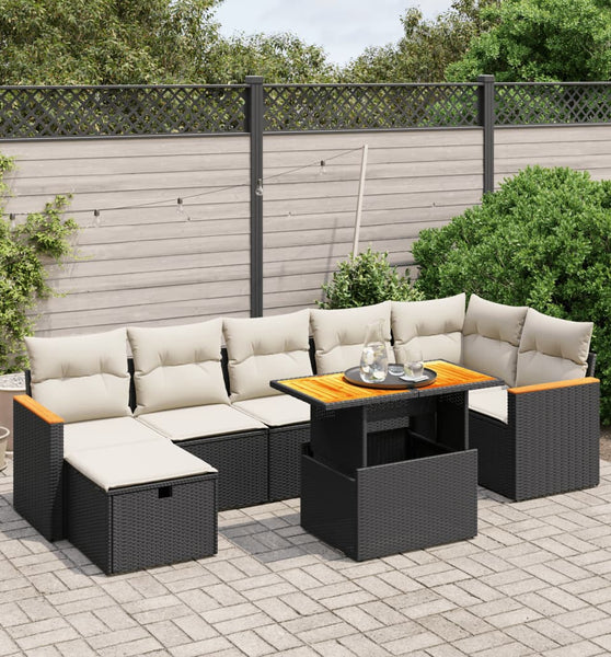8-tlg. Garten-Sofagarnitur mit Kissen Schwarz Poly Rattan