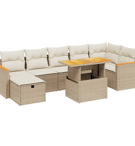 8-tlg. Garten-Sofagarnitur mit Kissen Beige Poly Rattan