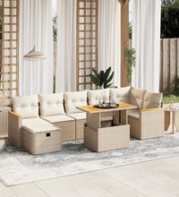 8-tlg. Garten-Sofagarnitur mit Kissen Beige Poly Rattan