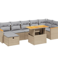 8-tlg. Garten-Sofagarnitur mit Kissen Beige Poly Rattan