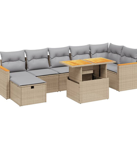 8-tlg. Garten-Sofagarnitur mit Kissen Beige Poly Rattan