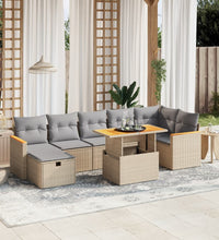 8-tlg. Garten-Sofagarnitur mit Kissen Beige Poly Rattan