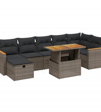 8-tlg. Garten-Sofagarnitur mit Kissen Grau Poly Rattan