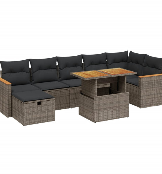 8-tlg. Garten-Sofagarnitur mit Kissen Grau Poly Rattan