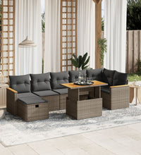 8-tlg. Garten-Sofagarnitur mit Kissen Grau Poly Rattan