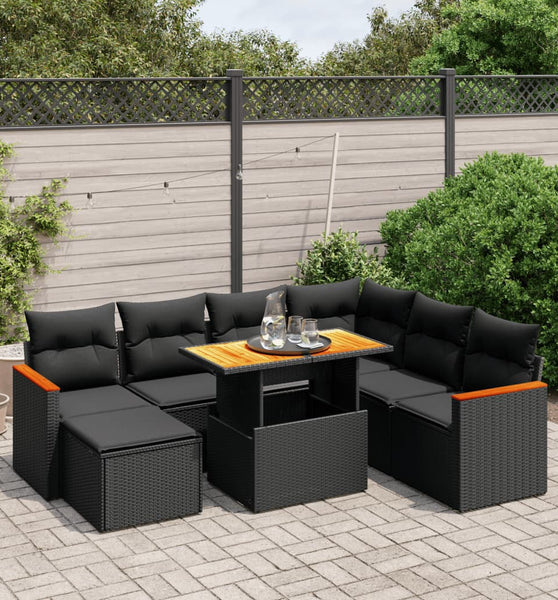 8-tlg. Garten-Sofagarnitur mit Kissen Schwarz Poly Rattan