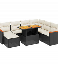 8-tlg. Garten-Sofagarnitur mit Kissen Schwarz Poly Rattan