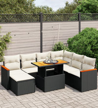 8-tlg. Garten-Sofagarnitur mit Kissen Schwarz Poly Rattan