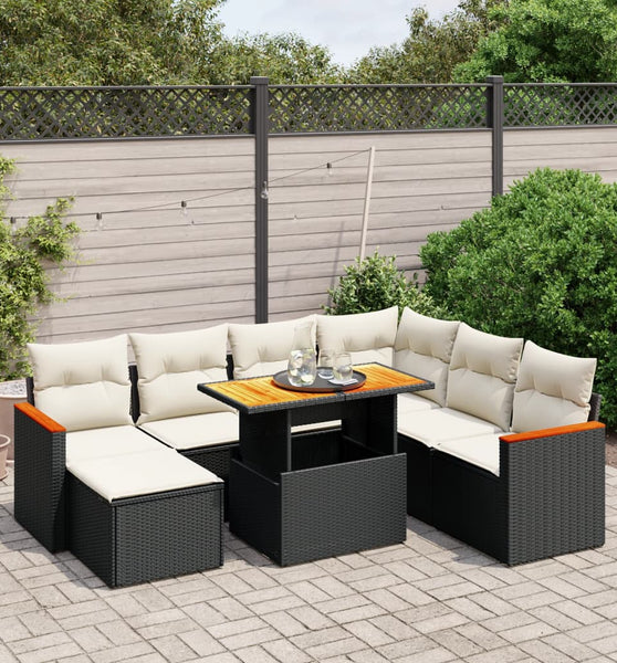 8-tlg. Garten-Sofagarnitur mit Kissen Schwarz Poly Rattan