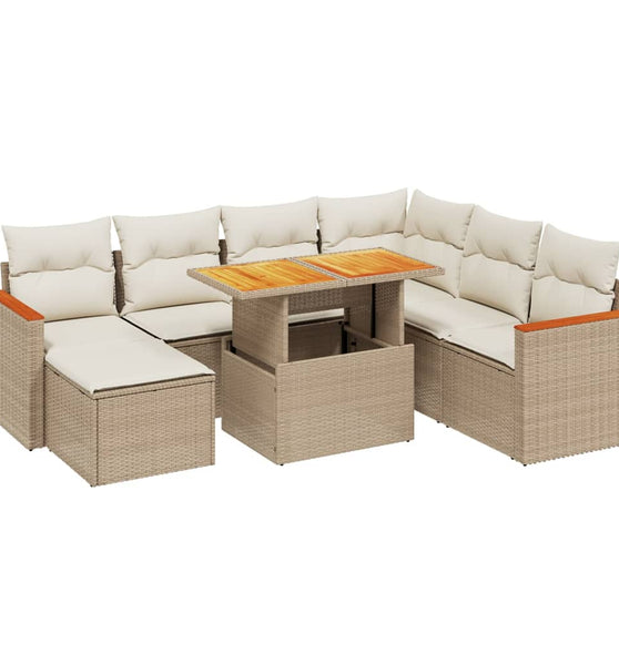 8-tlg. Garten-Sofagarnitur mit Kissen Beige Poly Rattan