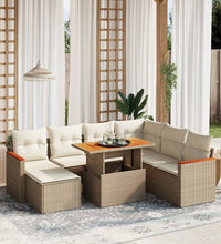 8-tlg. Garten-Sofagarnitur mit Kissen Beige Poly Rattan