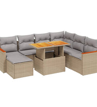 8-tlg. Garten-Sofagarnitur mit Kissen Beige Poly Rattan