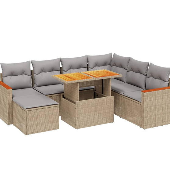 8-tlg. Garten-Sofagarnitur mit Kissen Beige Poly Rattan