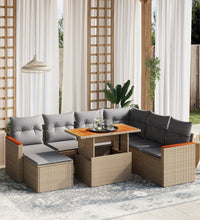 8-tlg. Garten-Sofagarnitur mit Kissen Beige Poly Rattan