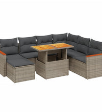 8-tlg. Garten-Sofagarnitur mit Kissen Grau Poly Rattan