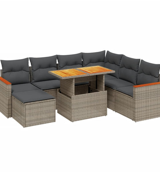 8-tlg. Garten-Sofagarnitur mit Kissen Grau Poly Rattan