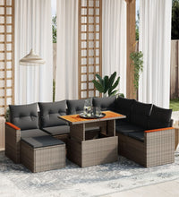 8-tlg. Garten-Sofagarnitur mit Kissen Grau Poly Rattan
