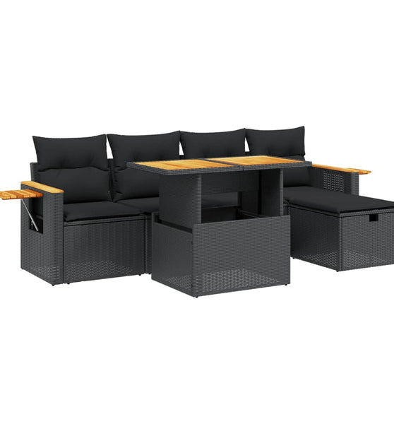 6-tlg. Garten-Sofagarnitur mit Kissen Schwarz Poly Rattan