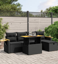 6-tlg. Garten-Sofagarnitur mit Kissen Schwarz Poly Rattan