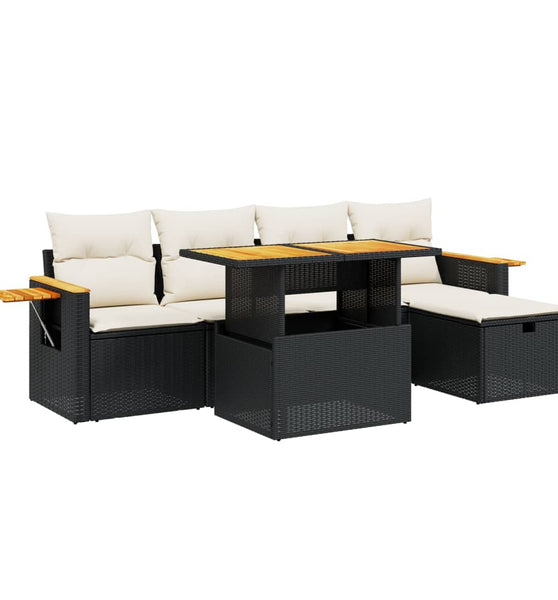 6-tlg. Garten-Sofagarnitur mit Kissen Schwarz Poly Rattan