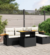 6-tlg. Garten-Sofagarnitur mit Kissen Schwarz Poly Rattan