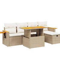 6-tlg. Garten-Sofagarnitur mit Kissen Beige Poly Rattan