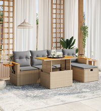 6-tlg. Garten-Sofagarnitur mit Kissen Beige Poly Rattan