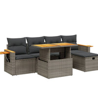 6-tlg. Garten-Sofagarnitur mit Kissen Grau Poly Rattan