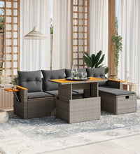 6-tlg. Garten-Sofagarnitur mit Kissen Grau Poly Rattan