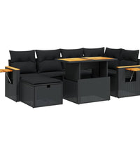 7-tlg. Garten-Sofagarnitur mit Kissen Schwarz Poly Rattan