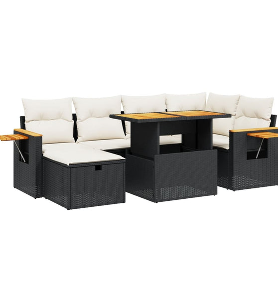 7-tlg. Garten-Sofagarnitur mit Kissen Schwarz Poly Rattan