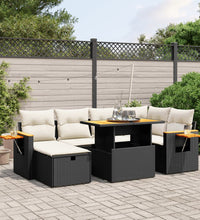 7-tlg. Garten-Sofagarnitur mit Kissen Schwarz Poly Rattan