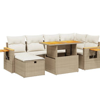 7-tlg. Garten-Sofagarnitur mit Kissen Beige Poly Rattan