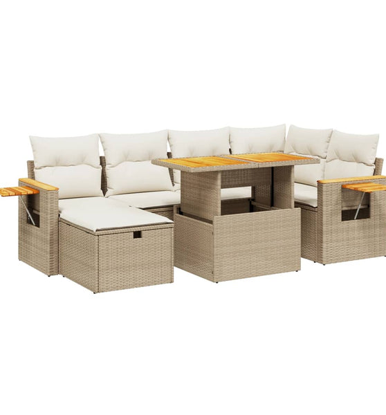 7-tlg. Garten-Sofagarnitur mit Kissen Beige Poly Rattan