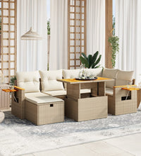 7-tlg. Garten-Sofagarnitur mit Kissen Beige Poly Rattan