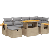 7-tlg. Garten-Sofagarnitur mit Kissen Beige Poly Rattan