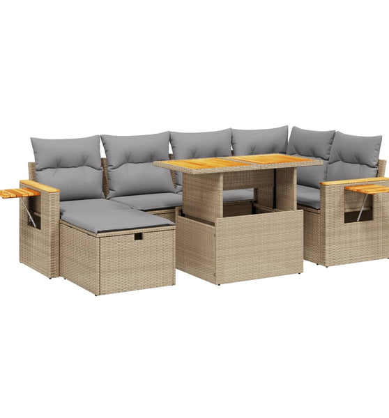 7-tlg. Garten-Sofagarnitur mit Kissen Beige Poly Rattan