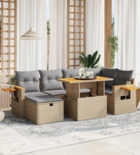 7-tlg. Garten-Sofagarnitur mit Kissen Beige Poly Rattan