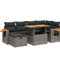 7-tlg. Garten-Sofagarnitur mit Kissen Grau Poly Rattan