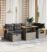 7-tlg. Garten-Sofagarnitur mit Kissen Grau Poly Rattan