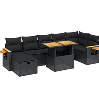 8-tlg. Garten-Sofagarnitur mit Kissen Schwarz Poly Rattan