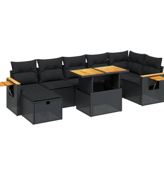 8-tlg. Garten-Sofagarnitur mit Kissen Schwarz Poly Rattan