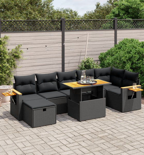 8-tlg. Garten-Sofagarnitur mit Kissen Schwarz Poly Rattan