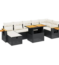 8-tlg. Garten-Sofagarnitur mit Kissen Schwarz Poly Rattan