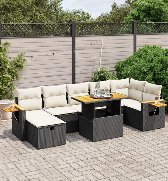 8-tlg. Garten-Sofagarnitur mit Kissen Schwarz Poly Rattan