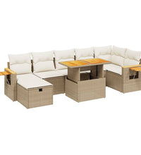 8-tlg. Garten-Sofagarnitur mit Kissen Beige Poly Rattan