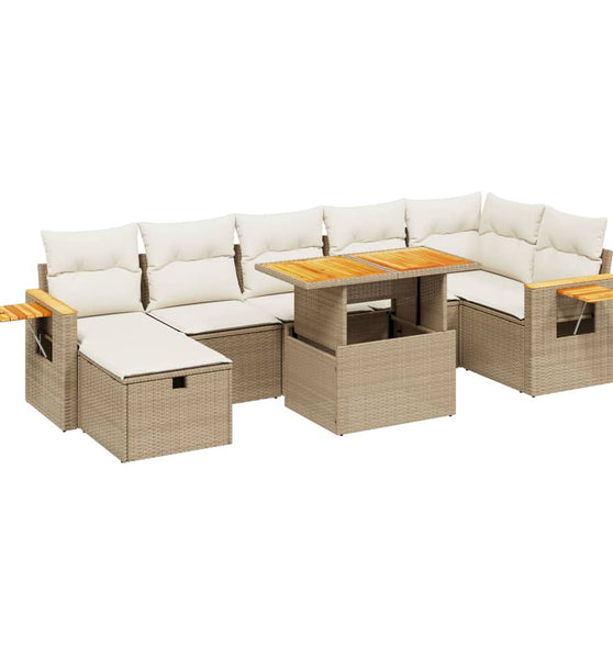 8-tlg. Garten-Sofagarnitur mit Kissen Beige Poly Rattan