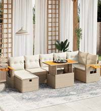 8-tlg. Garten-Sofagarnitur mit Kissen Beige Poly Rattan