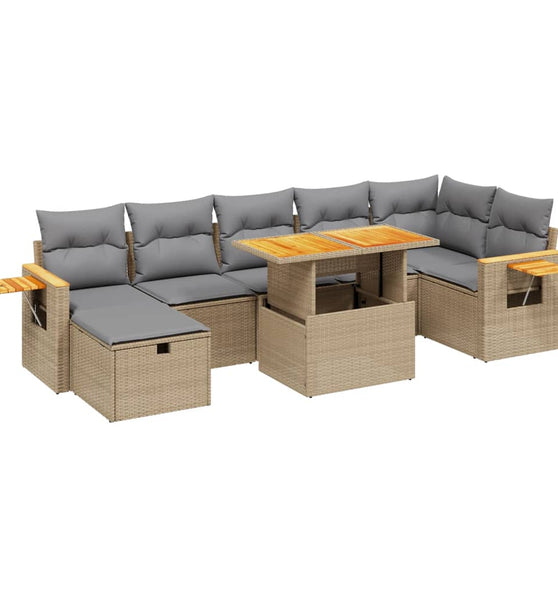 8-tlg. Garten-Sofagarnitur mit Kissen Beige Poly Rattan